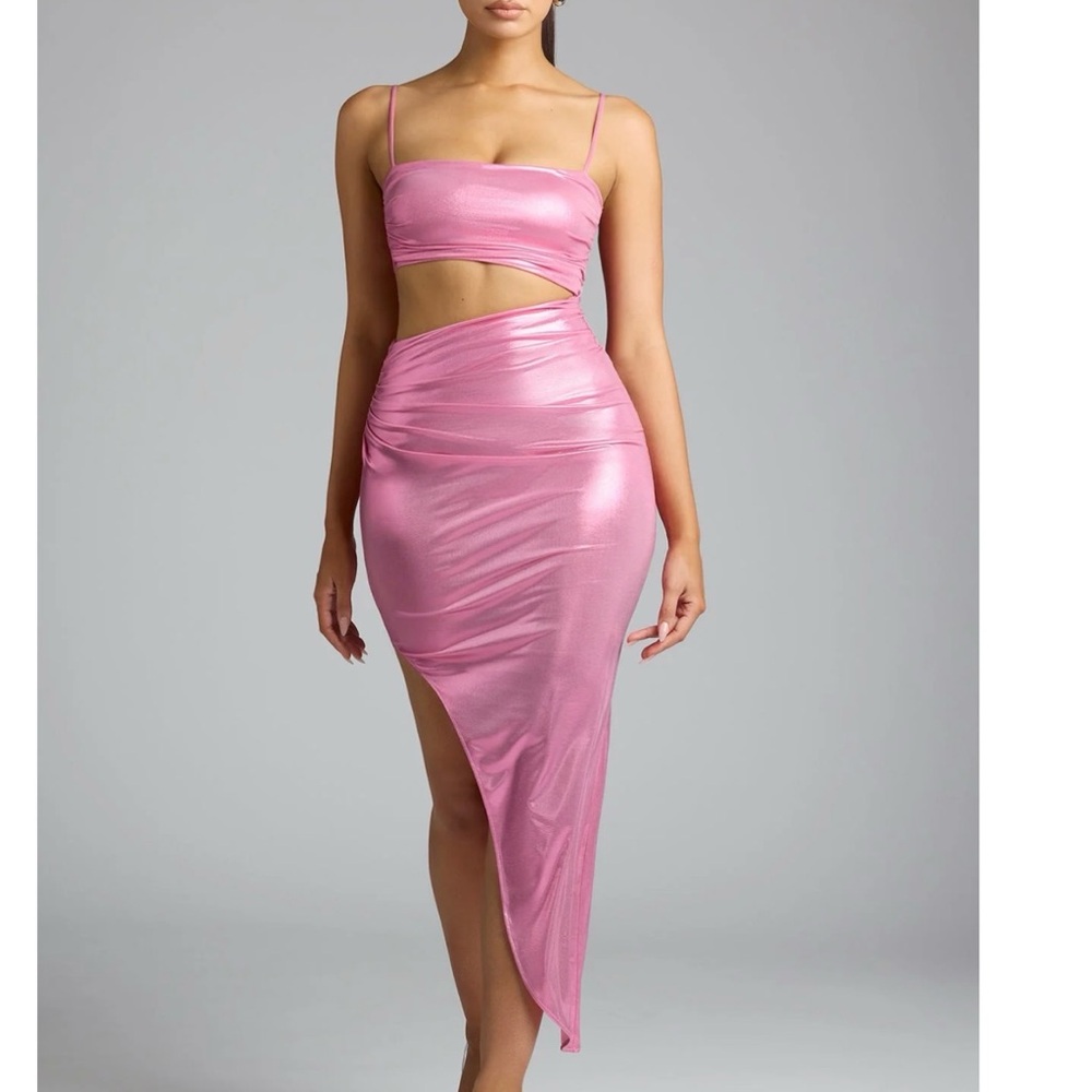 Oh Polly Pink Asymmetrical Two-Piece Midi Dress